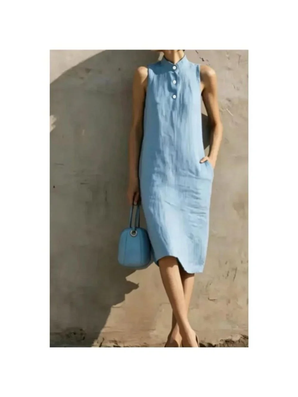 Casual Sleeveless Button Detail Midi Dress